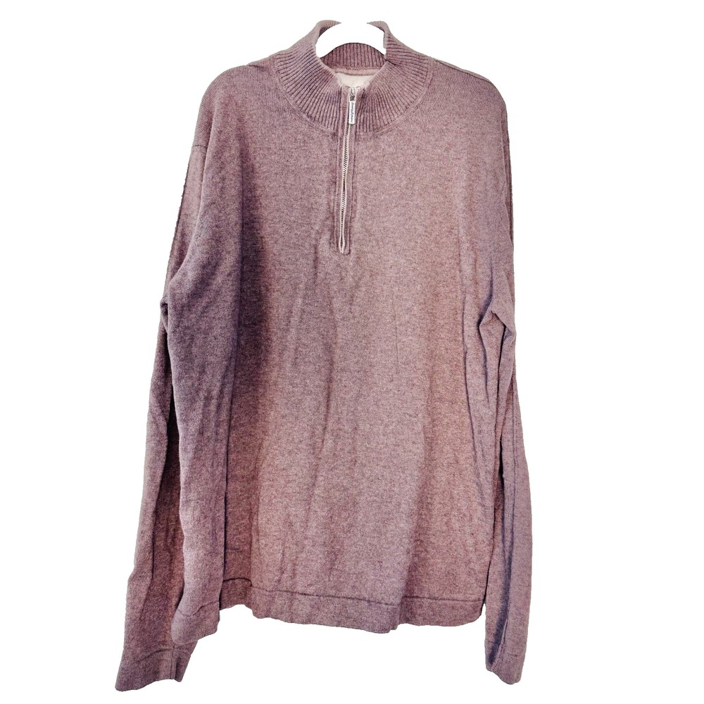 Tommy Bahama Size M Cotton Cashmere Quarter Zip Sweater Mauve Brown Quiet Luxury